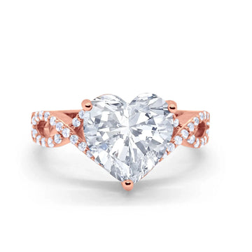 14K Rose Gold Art Deco Heart Promise Twisted Shank Simulated Cubic Zirconia Wedding Ring Wholesale